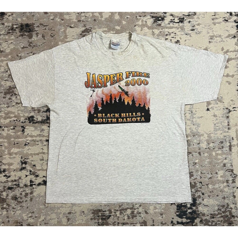 Vintage Y2K Sturgis Black Hills Jasper Fire T Shirt XL Hanes Beefy T Firefighter
